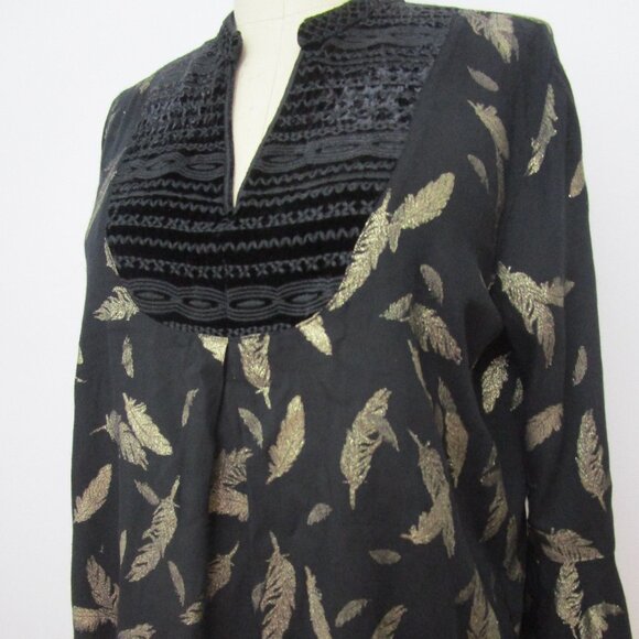 Golden Feather Top Blouse Black Rayon Georgette Bohemian - Picture 7 of 10